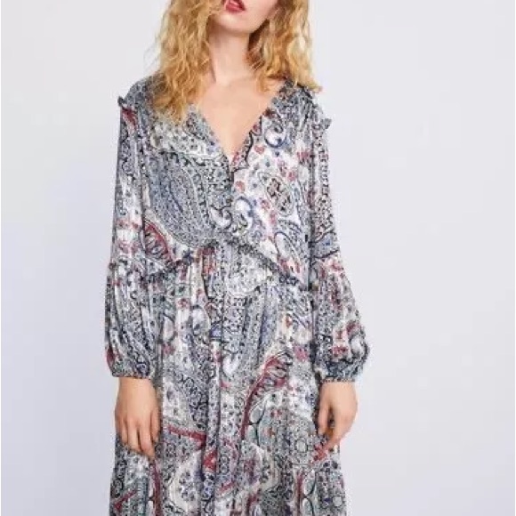 ZARA PRINTED LONG SLEEVE DRESS size S NWOT - Picture 3 of 12